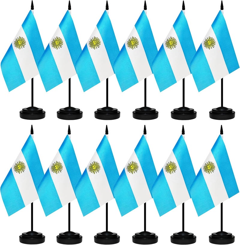 BCLin 12 Pack Argentina Desk Flags Set, Argentine Small Mini Table Office Flags with 12" Solid Black Pole, 8.2 x 5.5 Inches, Home and Office Decoration, Festival Celebrations - Image 1